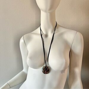 Elegant Multi Color Pendant on Black Genuine Leather String Necklace